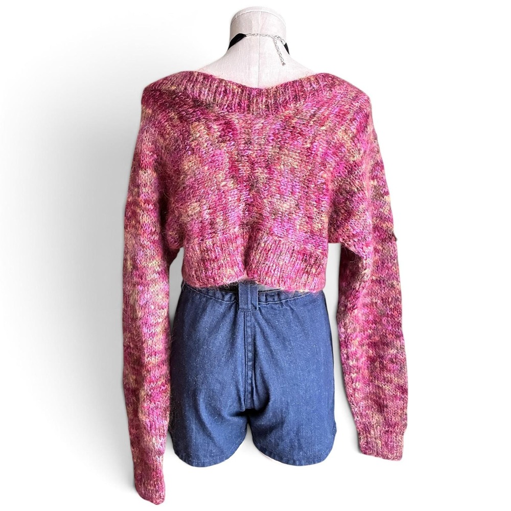 Hand Knit Pink & Beige Mohair Cropped Bolero Shrug Sweater S/M - Picture 7 of 10
